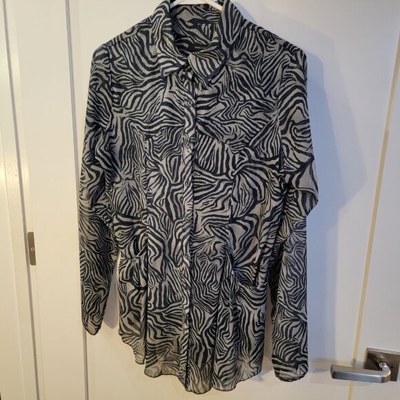 Zebra Tunic Shirt Jacket Blouse Top Button Down Relaxed Stripped Medium - Picture 13 of 17